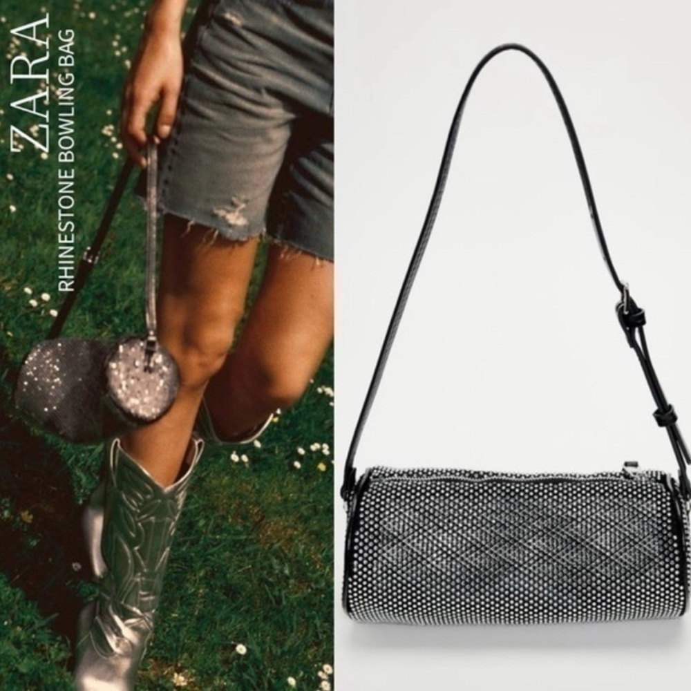 Zara Rhinestone Barrel Bag - Black